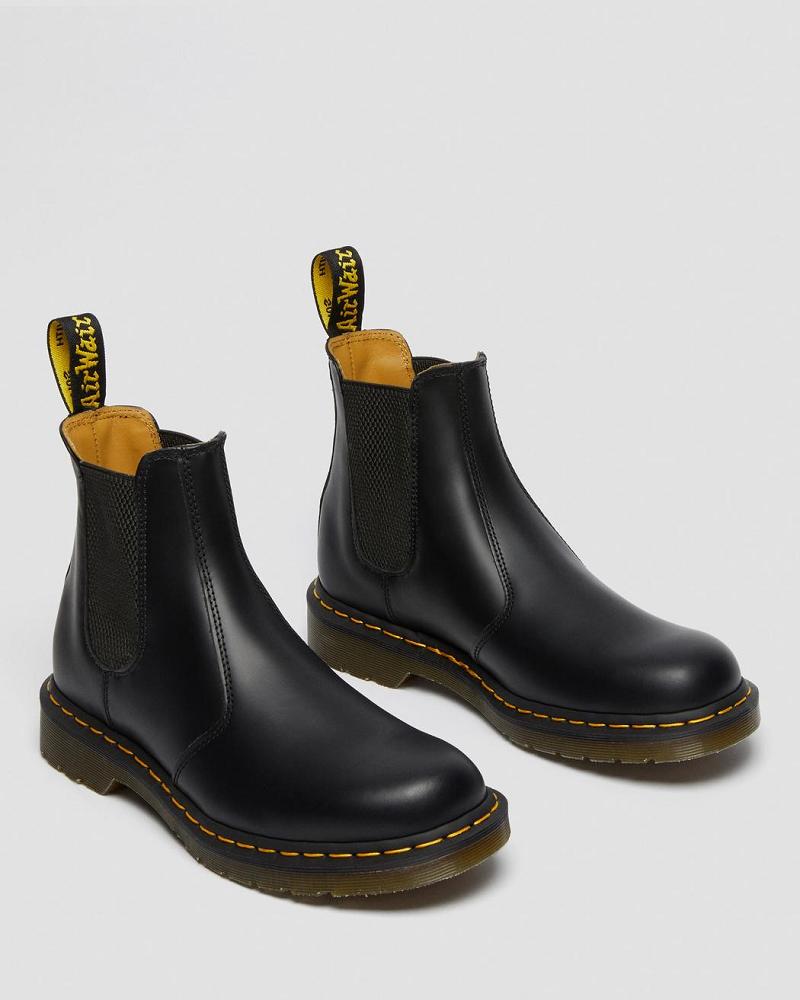 Men's Dr Martens 2976 Yellow Stitch Smooth Leather Ankle Boots Black | AU 430NWY